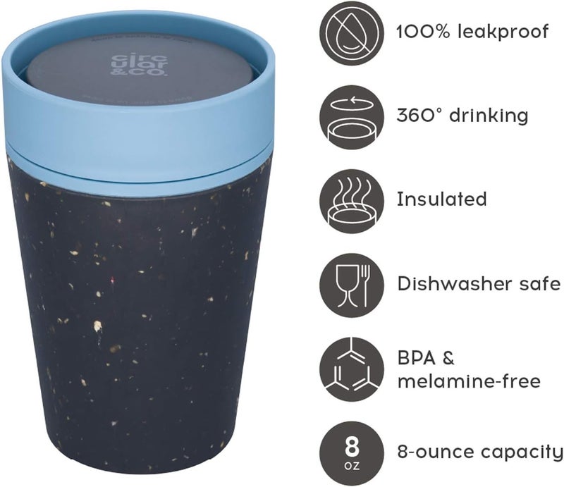 Circular and Co Leakproof Reusable Coffee Cup 8oz/227ml - The World's First Travel Mug Made from Recycled Coffee Cups, 100% Leak-Proof, Sustainable & Insulated. (Black & Faraway Blue) - Image 2