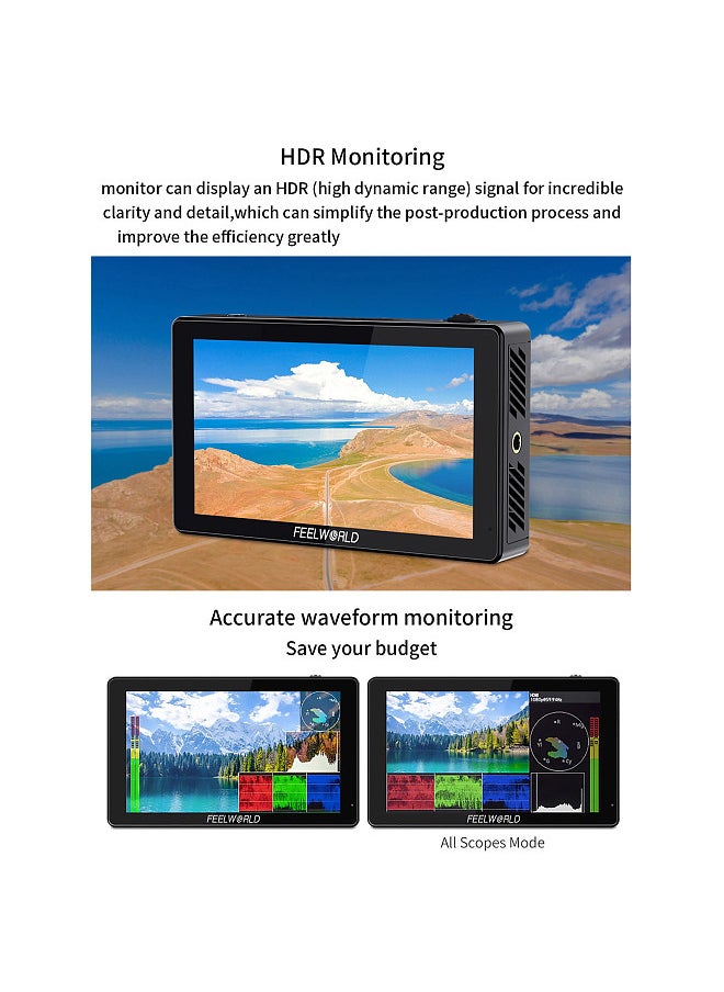 Feelworld - LUT5 5.5 Inch DSLR Camera Field Monitor Video Monitor 3000nits Ultra Bright Auto Dimming Touchscreen HDR Monitoring 3D LUT with 4K HDMI Input & Output 1920x1080 IPS Panel - Image 1