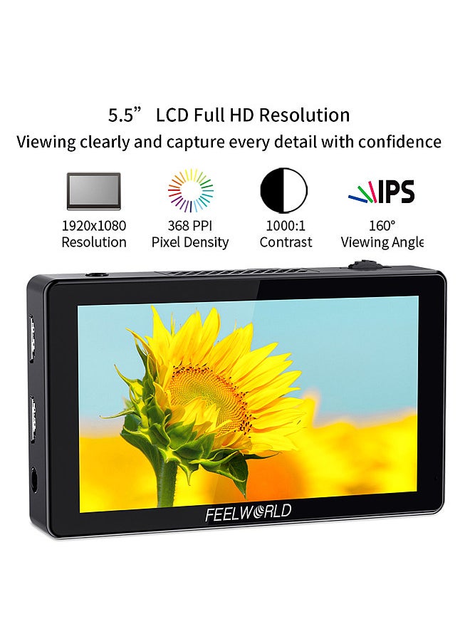 Feelworld - LUT5 5.5 Inch DSLR Camera Field Monitor Video Monitor 3000nits Ultra Bright Auto Dimming Touchscreen HDR Monitoring 3D LUT with 4K HDMI Input & Output 1920x1080 IPS Panel - Image 1