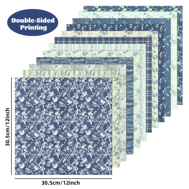 Ethanberg 12x12 Inch Scrapbook Paper Vintage Blue Floral Pattern, 24 Sheets/24 Designs Double-Sided Print Craft Paper, Scrapbook Specialty Decorative Paper for DIY Card Making Photo Album Junk Journals - Image 2
