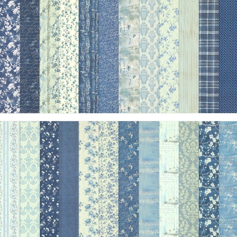 Ethanberg 12x12 Inch Scrapbook Paper Vintage Blue Floral Pattern, 24 Sheets/24 Designs Double-Sided Print Craft Paper, Scrapbook Specialty Decorative Paper for DIY Card Making Photo Album Junk Journals - Image 1
