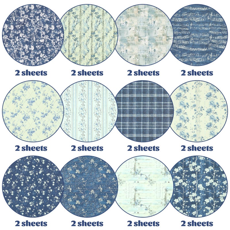 Ethanberg 12x12 Inch Scrapbook Paper Vintage Blue Floral Pattern, 24 Sheets/24 Designs Double-Sided Print Craft Paper, Scrapbook Specialty Decorative Paper for DIY Card Making Photo Album Junk Journals - Image 4