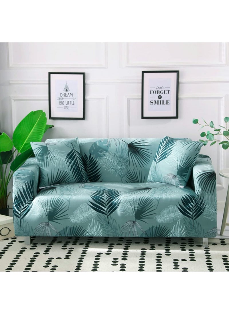Styleys - Styleys Universal Double Seater Sofa Cover Big Elasticity Cover for Couch Flexible Stretch Sofa Slipcover (2 Seater, 140-180 cms, White/Green Fern, SLMH-8) - Image 1
