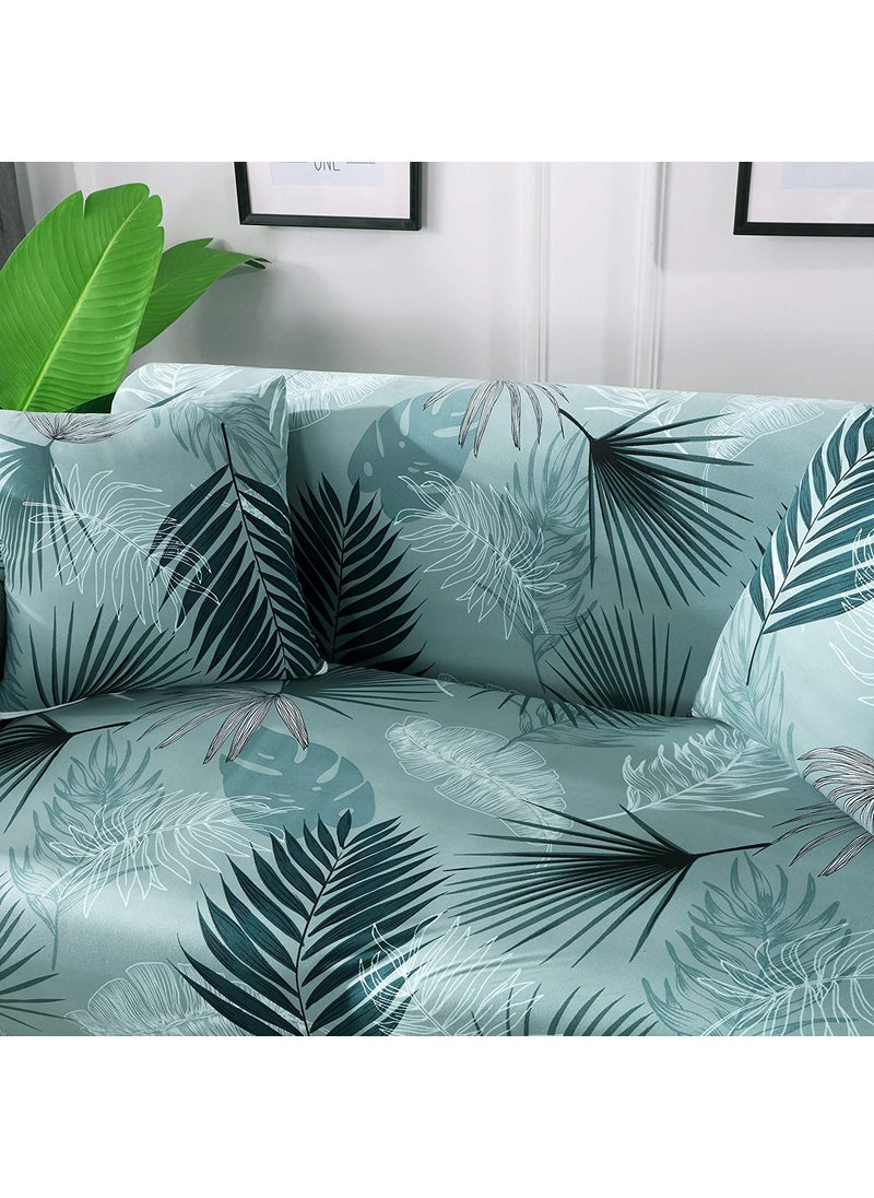 Styleys - Styleys Universal Double Seater Sofa Cover Big Elasticity Cover for Couch Flexible Stretch Sofa Slipcover (2 Seater, 140-180 cms, White/Green Fern, SLMH-8) - Image 1