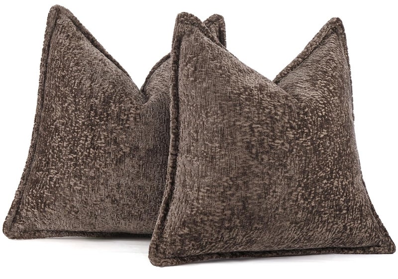 DEZENE Pack of 2 Chocolate Brown Decorative Throw Pillow Covers 20x20 Cozy Soft Chenille Accent Vintage Square Couch Pillow Covers for Home Decor Bed Sofa Living Room - Image 5
