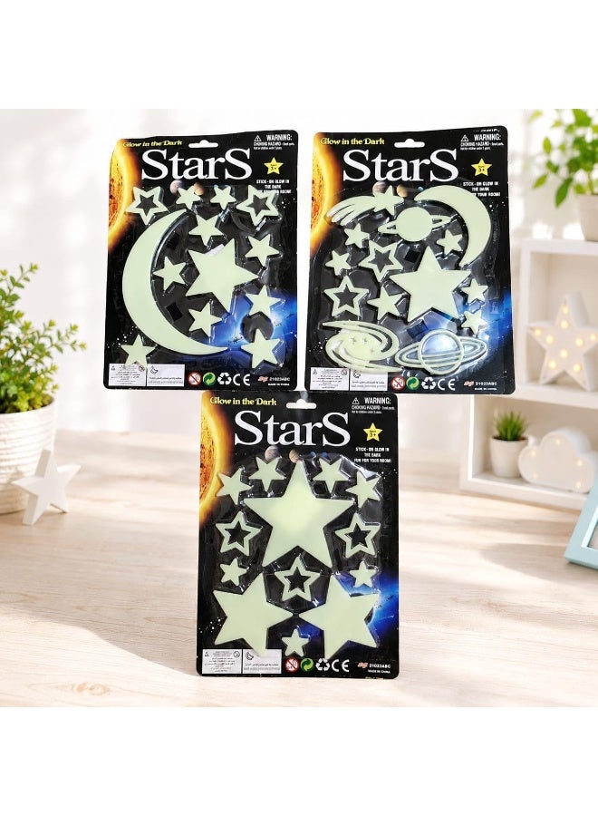 vGRASSP Glow in the Dark Wall Stickers Stars Moon Planets, Space Theme Wall and Ceiling Decor for Kids Bedroom, Random Design, 3 Pieces, 30 x 20 x 2 cm - Image 2
