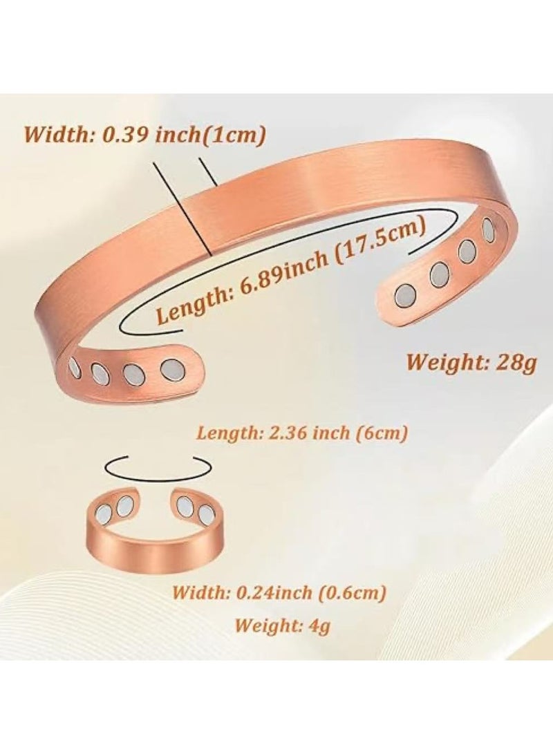 Copper Magnetic Bracelets  - Adjustable 99.9% Pure Copper Strong Magnets Jewelry Gift (1 Cuffs, 1 Rings,1 Black gift box) - Image 2