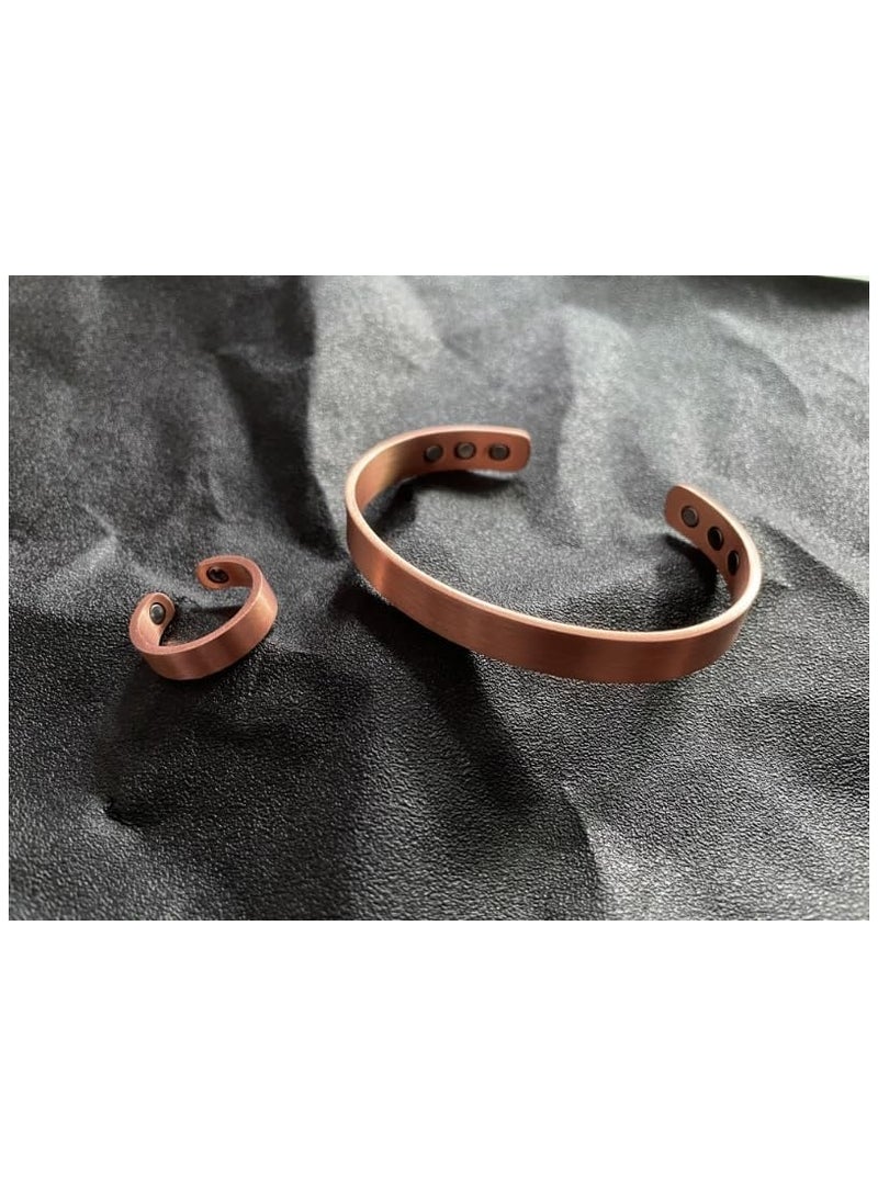Copper Magnetic Bracelets  - Adjustable 99.9% Pure Copper Strong Magnets Jewelry Gift (1 Cuffs, 1 Rings,1 Black gift box) - Image 3