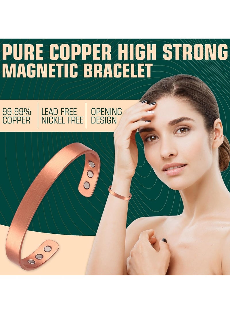 Copper Magnetic Bracelets  - Adjustable 99.9% Pure Copper Strong Magnets Jewelry Gift (1 Cuffs, 1 Rings,1 Black gift box) - Image 4