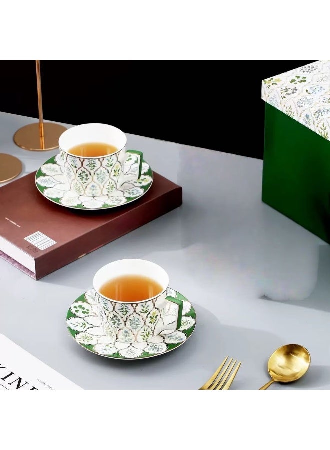 Floris Set Of 2 Tea Cup And Saucers, 220ml Vintage Floral Striped Coffee Mug, Porcelain Bone China British Coffee Cappuccino Espresso Latte Mugs For Party ,Gift Box For Birthday Wedding. - Image 3