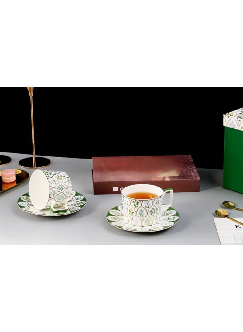 Floris Set Of 2 Tea Cup And Saucers, 220ml Vintage Floral Striped Coffee Mug, Porcelain Bone China British Coffee Cappuccino Espresso Latte Mugs For Party ,Gift Box For Birthday Wedding. - Image 5