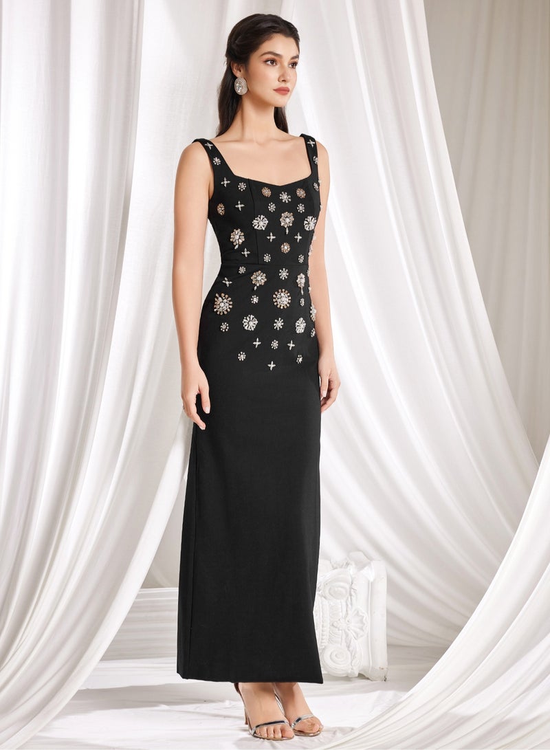 Madam Uniq Fashionable Heavy Beaded and Rhinestone Embellished Long Stretch Vest Dress - Image 3