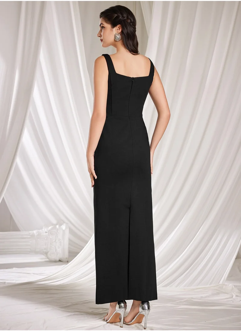 Madam Uniq Fashionable Heavy Beaded and Rhinestone Embellished Long Stretch Vest Dress