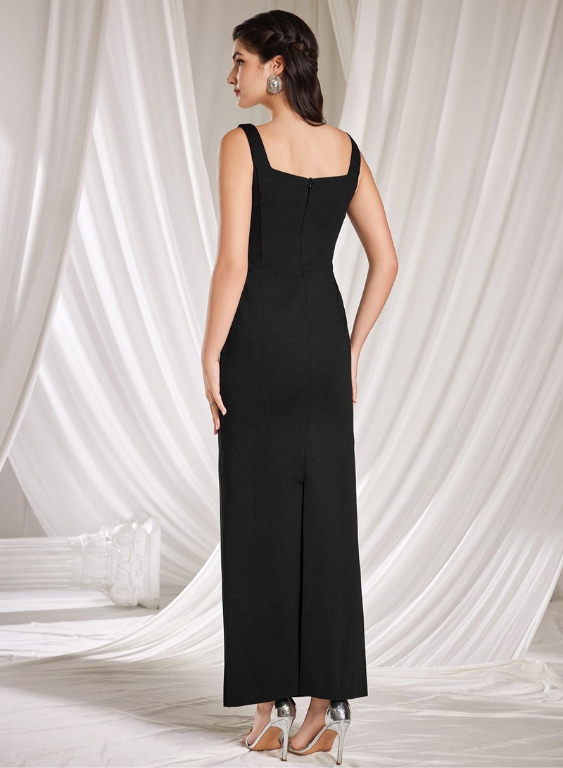 Madam Uniq Fashionable Heavy Beaded and Rhinestone Embellished Long Stretch Vest Dress - Image 2
