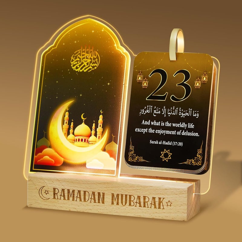 YLQQYL زينة تقويم رمضان للمنزل، تقويم عد تنازلي لرمضان من الأكريليك مع إضاءة، هدايا عيد رمضان مبارك للأطفال والنساء - Image 1