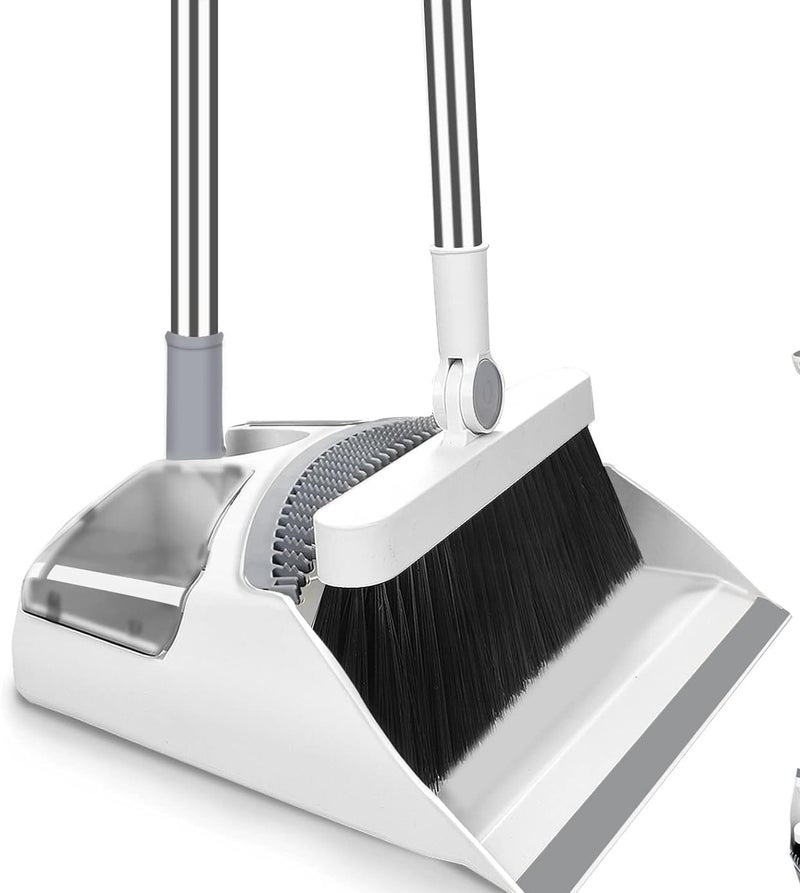TONSYL ABS Plastic Stainless Steel Long Handle Dustpan and Brush Broom Cleaning Set Easy Grip Ideal for Cereal Pets Food Dust Hair with Floor Sweeping Broom Sweeper Home Office School etc