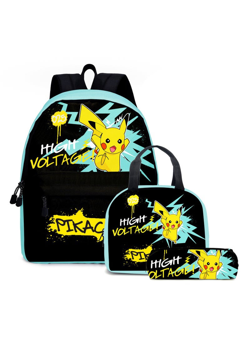 Pokemon Pikachu Cartoon Backpack Three-piece Student School Bag 