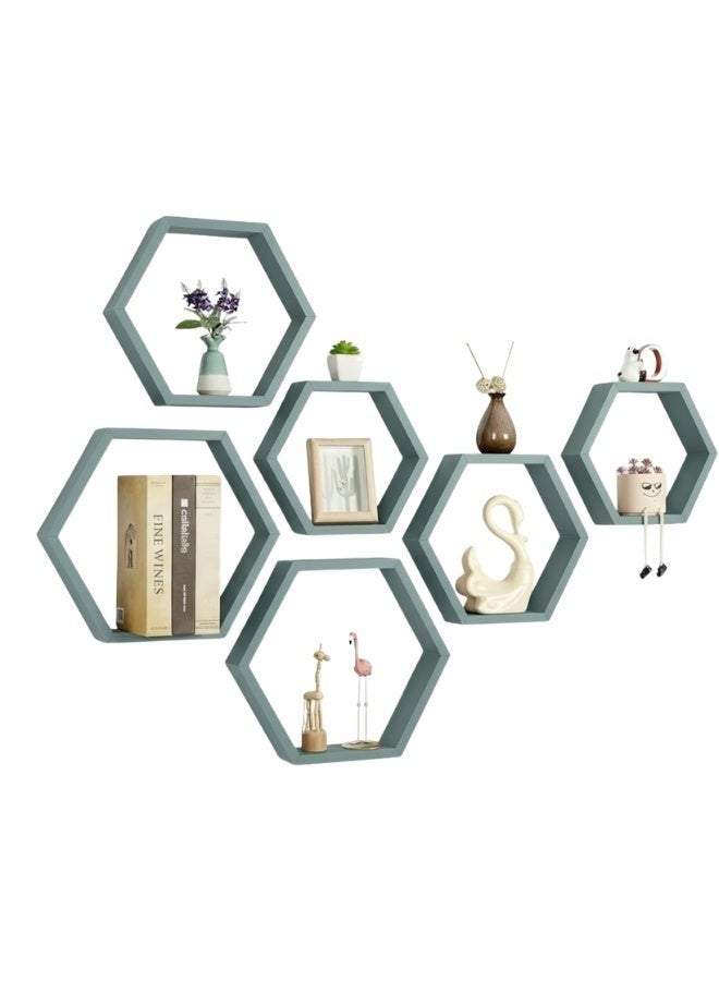 هابي هوم مجموعة من 6 رفوف حائطية سداسية الشكل بتصميم خلية النحل العصري – أرفف ديكور أنيقة لتزيين الجدران في غرفة المعيشة والنوم والممر – منظم حائط عملي لتخزين الديكورات والعطور والنباتات الصغيرة، تركيب سهل وجودة عالية 25X25 سم- مينت جرين - Image 1