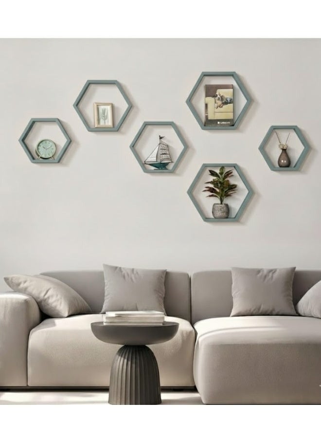 هابي هوم مجموعة من 6 رفوف حائطية سداسية الشكل بتصميم خلية النحل العصري – أرفف ديكور أنيقة لتزيين الجدران في غرفة المعيشة والنوم والممر – منظم حائط عملي لتخزين الديكورات والعطور والنباتات الصغيرة، تركيب سهل وجودة عالية 25X25 سم- مينت جرين - Image 2