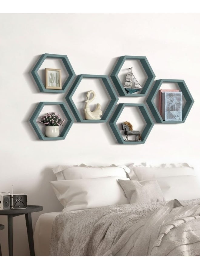 هابي هوم مجموعة من 6 رفوف حائطية سداسية الشكل بتصميم خلية النحل العصري – أرفف ديكور أنيقة لتزيين الجدران في غرفة المعيشة والنوم والممر – منظم حائط عملي لتخزين الديكورات والعطور والنباتات الصغيرة، تركيب سهل وجودة عالية 25X25 سم- مينت جرين - Image 3
