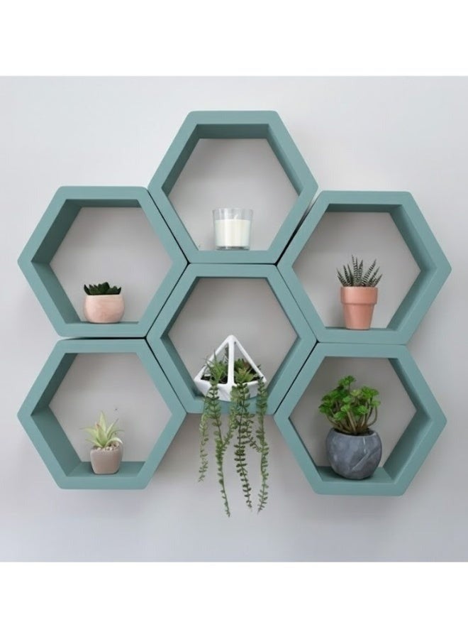 هابي هوم مجموعة من 6 رفوف حائطية سداسية الشكل بتصميم خلية النحل العصري – أرفف ديكور أنيقة لتزيين الجدران في غرفة المعيشة والنوم والممر – منظم حائط عملي لتخزين الديكورات والعطور والنباتات الصغيرة، تركيب سهل وجودة عالية 25X25 سم- مينت جرين - Image 4