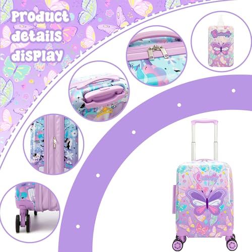 Inprof Kid’s Luggage Set 5 Piece Suitcase Set 16’’ Hardside Luggage with Spinner Wheels Girls Carry on Toddler Travel Rolling Suitcase Carry on Luggage Airline Approved - Image 4