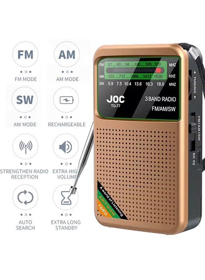 جوك راديو محمول يعمل ببطارية قابلة للشحن، يدعم موجات FM وAM وSW، يتميز باستقبال ممتاز وشاشة عالية الوضوح ومكبر صوت مدمج ومنفذ سماعة أذن 3.5 ملم. راديو صغير الحجم مناسب للاستخدام الداخلي والخارجي، وفي حالات الطوارئ والسفر. - Image 2