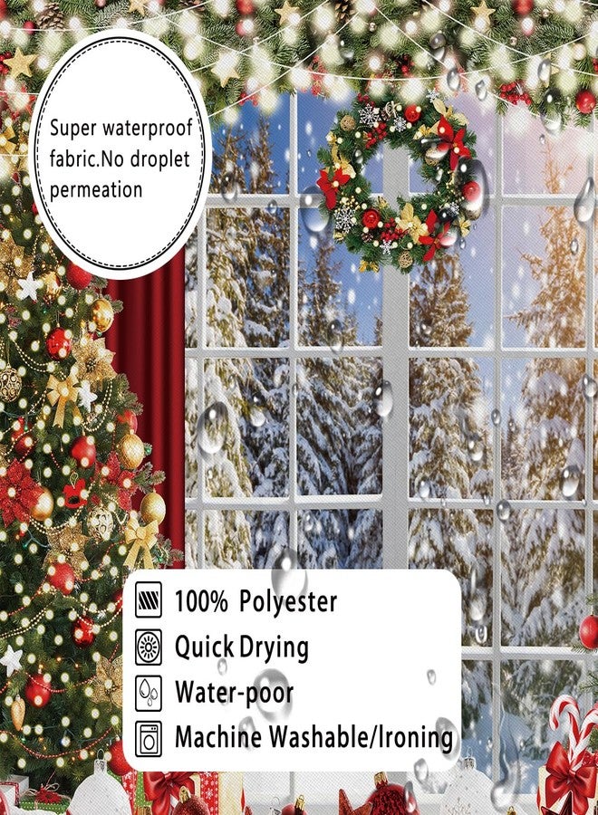 CapiSco Christmas Shower Curtain with Window Scene Curtains for Bathroom Winter Glitter Xmas Tree Bathroom Bathtubs Decor Water Resistant Curtain Set with 12 Hooks Aesthetic Bathtub Waterproof - Image 5