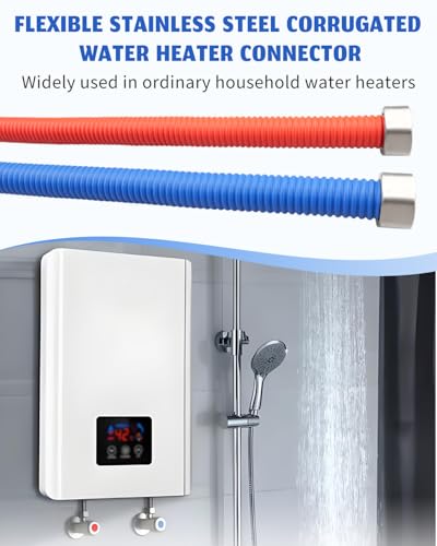 Nahntaipy Flexible Stainless Steel Corrugated Water Heater Connector, Hot and Cold Color Water Heater Hose, 1/2" FIP x 1/2" FIP 24" Length - Image 2