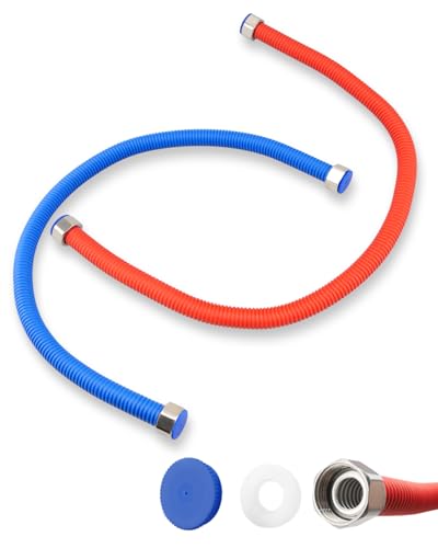 Nahntaipy Flexible Stainless Steel Corrugated Water Heater Connector, Hot and Cold Color Water Heater Hose, 1/2" FIP x 1/2" FIP 24" Length - Image 1