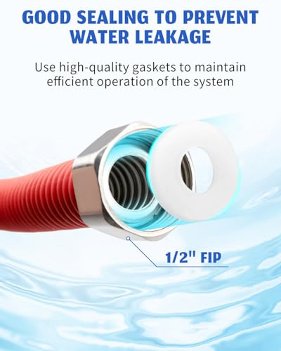 Nahntaipy Flexible Stainless Steel Corrugated Water Heater Connector, Hot and Cold Color Water Heater Hose, 1/2" FIP x 1/2" FIP 24" Length - Image 3