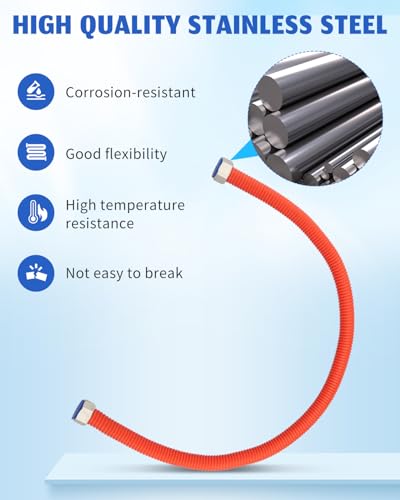 Nahntaipy Flexible Stainless Steel Corrugated Water Heater Connector, Hot and Cold Color Water Heater Hose, 1/2" FIP x 1/2" FIP 24" Length - Image 4