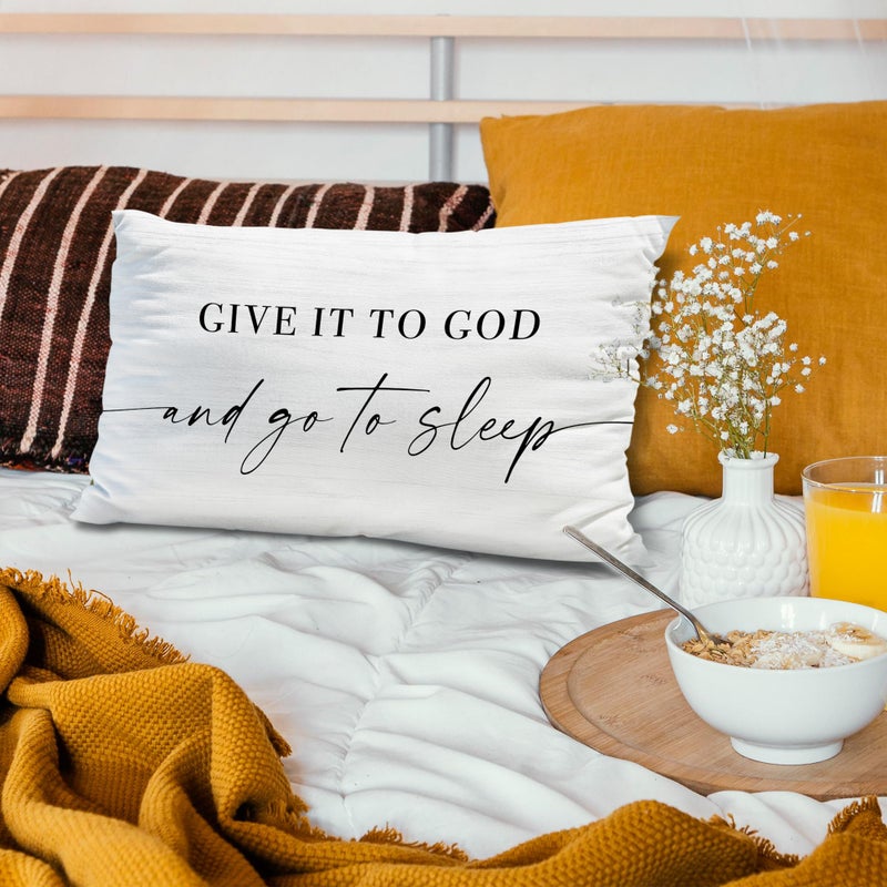 Knibeo Give It to God and Go to Sleep  Decorative Pillows Covers for Bed  Throw Pillows Cover for Bed 12x20 Pillow Cover Decorative Bed Pillows for Bedroom Room(12x20  White) - Image 2