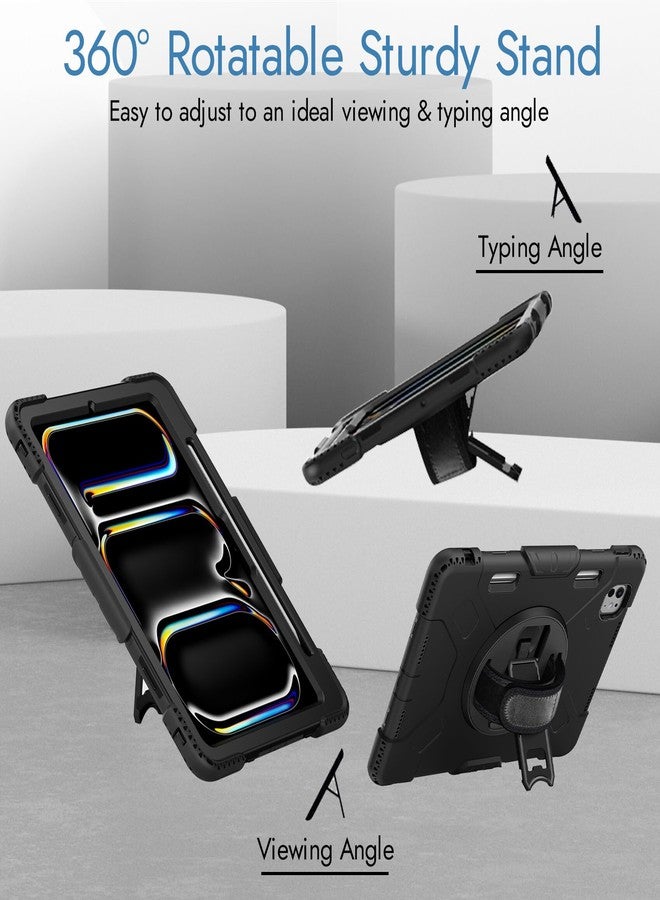 Robustrion for iPad Pro 13 inch Cover Case (M4) 2024 with [Pencil Holder] Armor Shockproof Cover with [Shoulder Strap] and [360 Degree Rotating Hand Strap and Stand] for iPad Pro 13 inch M4 - Black - Image 5