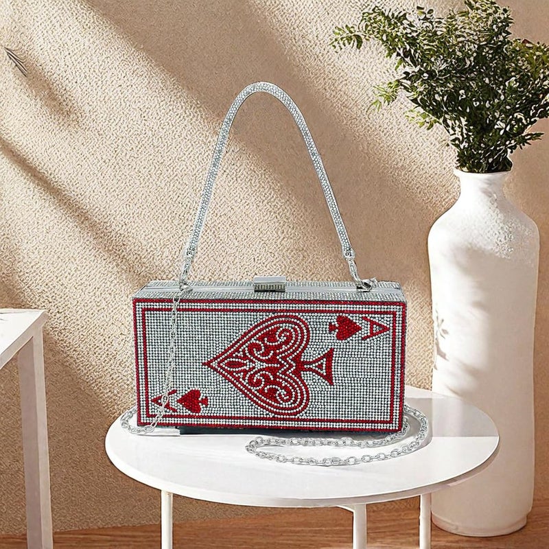 pearl&she Diamond Women Evening Handbags Red Queen bag casino vegas Bag,queen Red Ace of Heart queen scostume rhinestone Clutch Purses. - Image 2