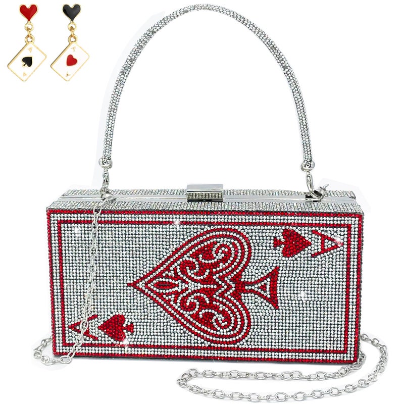pearl&she Diamond Women Evening Handbags Red Queen bag casino vegas Bag,queen Red Ace of Heart queen scostume rhinestone Clutch Purses. - Image 1