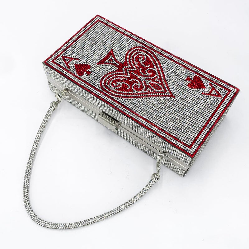 pearl&she Diamond Women Evening Handbags Red Queen bag casino vegas Bag,queen Red Ace of Heart queen scostume rhinestone Clutch Purses. - Image 5