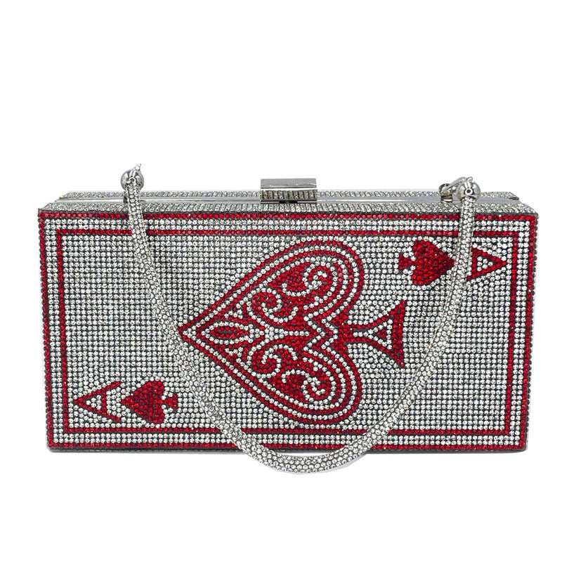 pearl&she Diamond Women Evening Handbags Red Queen bag casino vegas Bag,queen Red Ace of Heart queen scostume rhinestone Clutch Purses. - Image 4