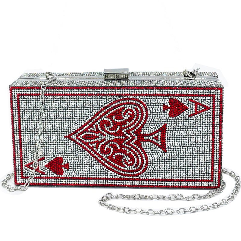 pearl&she Diamond Women Evening Handbags Red Queen bag casino vegas Bag,queen Red Ace of Heart queen scostume rhinestone Clutch Purses. - Image 3