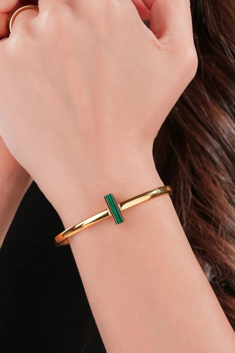 POLICE Tube Gold Plated Ladies Bangle With Malachite 60x50MMPEJLG0004004