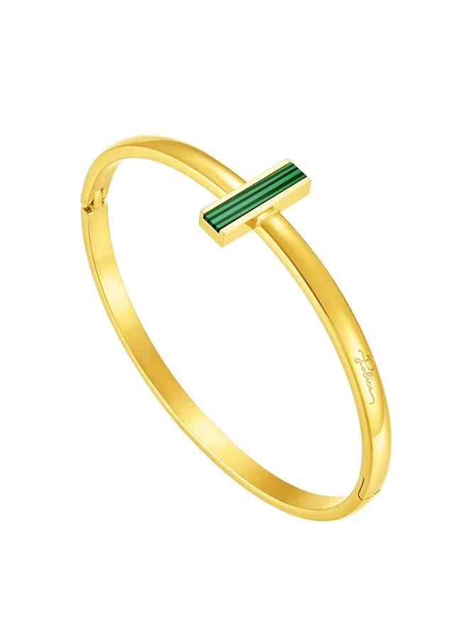 POLICE Tube Gold Plated Ladies Bangle With Malachite 60x50MMPEJLG0004004