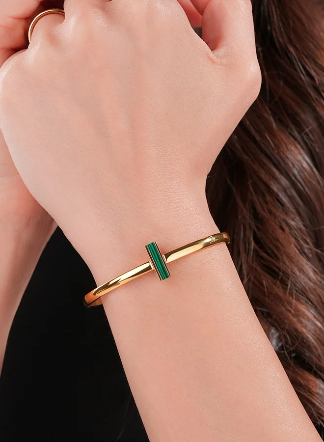 POLICE Tube Gold Plated Ladies Bangle With Malachite 60x50MMPEJLG0004004