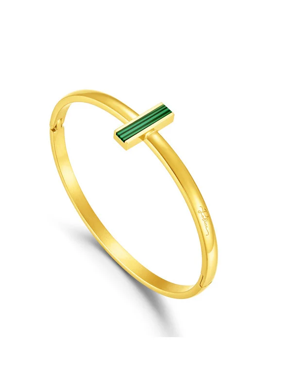 POLICE Tube Gold Plated Ladies Bangle With Malachite 60x50MMPEJLG0004004