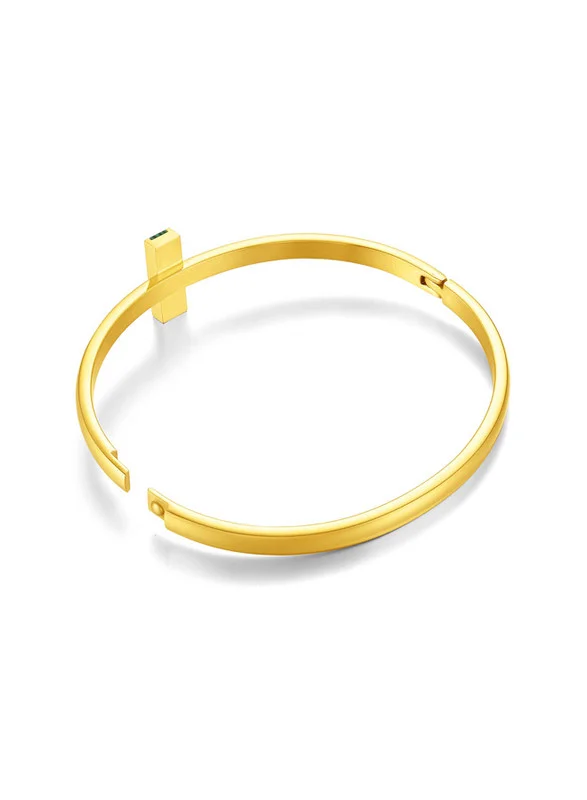POLICE Tube Gold Plated Ladies Bangle With Malachite 60x50MMPEJLG0004004