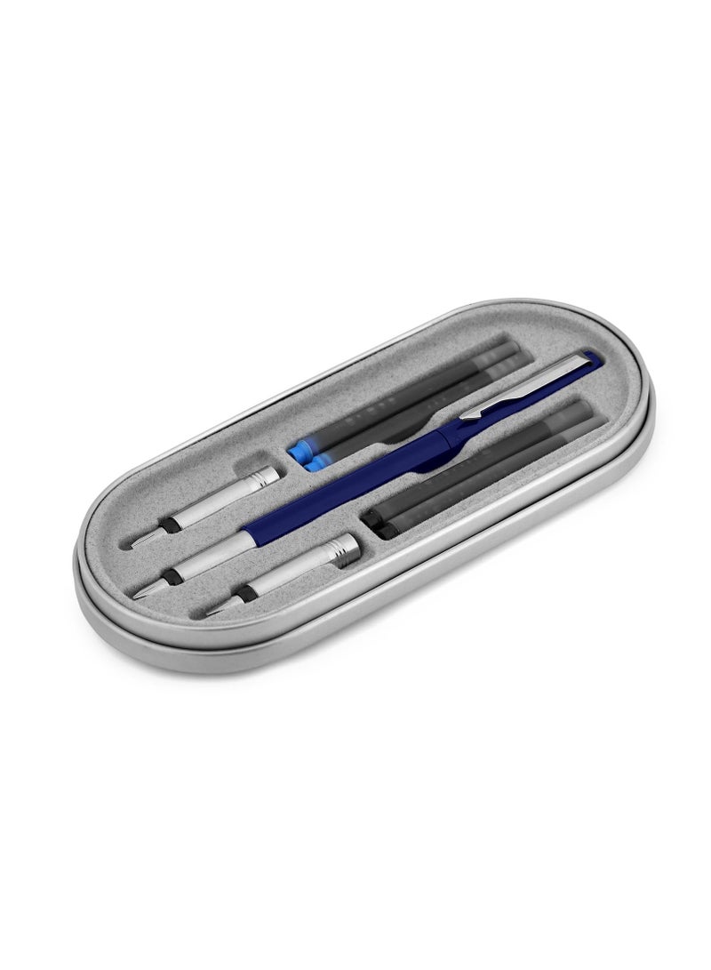 Parker Vector Standard Chrome Trim Calligraphy Fountain Pen | 7-Piece Set containts 2 Nibs, 2 Blue & 2 Black Ink Cartridges | Ideal for Creative Writing & Fine detailing - Image 3