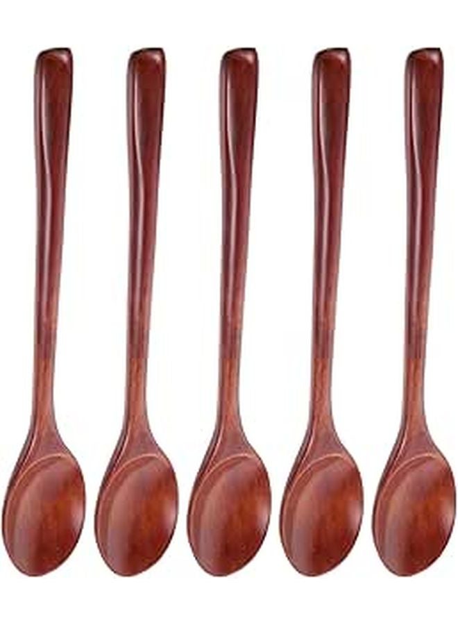 Natural Wooden Soup Spoons Set 5 Pieces 23cm Japanese Style Kitchen Utensils - Image 1