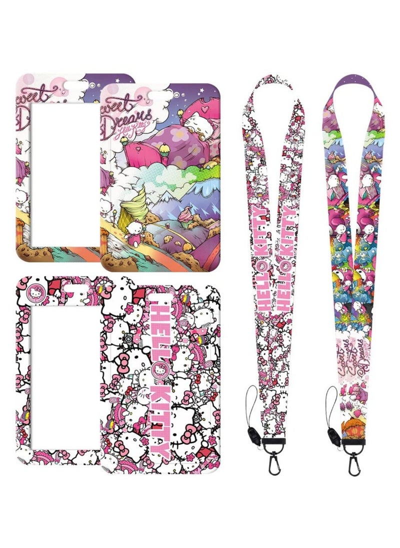 2 Pcs Badge Holders, Lovely Cartoon ID Badge Holder with Neck Strap Lanyard and Key Chain, Waterproof Detachable Hard Shell Badge Holder, for Nurse, Doctor, Teacher, Student, Office Supplies - Image 1