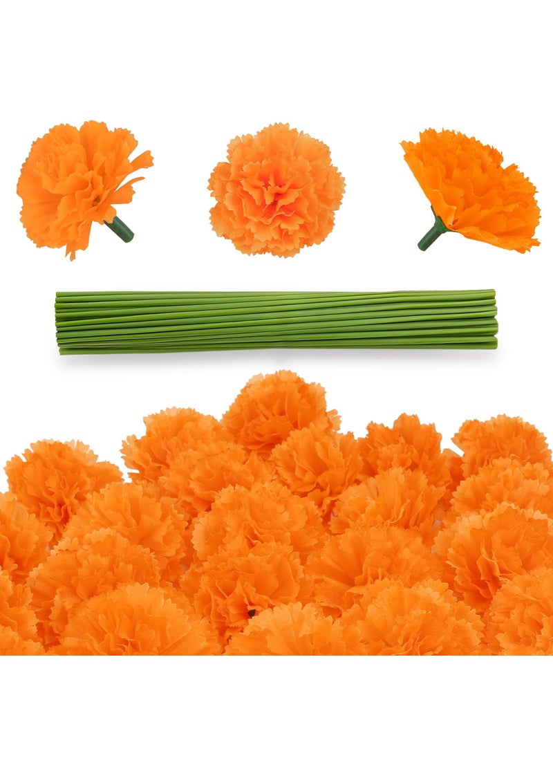 GOMALL GOMALL 80 pcs Artificial Marigold Flowers2 Silk Marigold Flower Heads with StemsOrange Flowers Artificial Decor for PartyIndian WeddingIndian ThemeDiwali Home Decor DIY Wreath Garland 