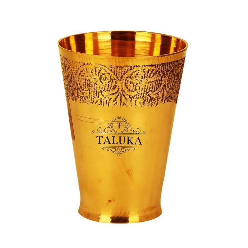 Taluka 31 x 44 inches Pure Brass Glass Flower Design Water Serving Purpose Brass Glass Home Hotel Drinkware Capacity 350 ml - Image 1