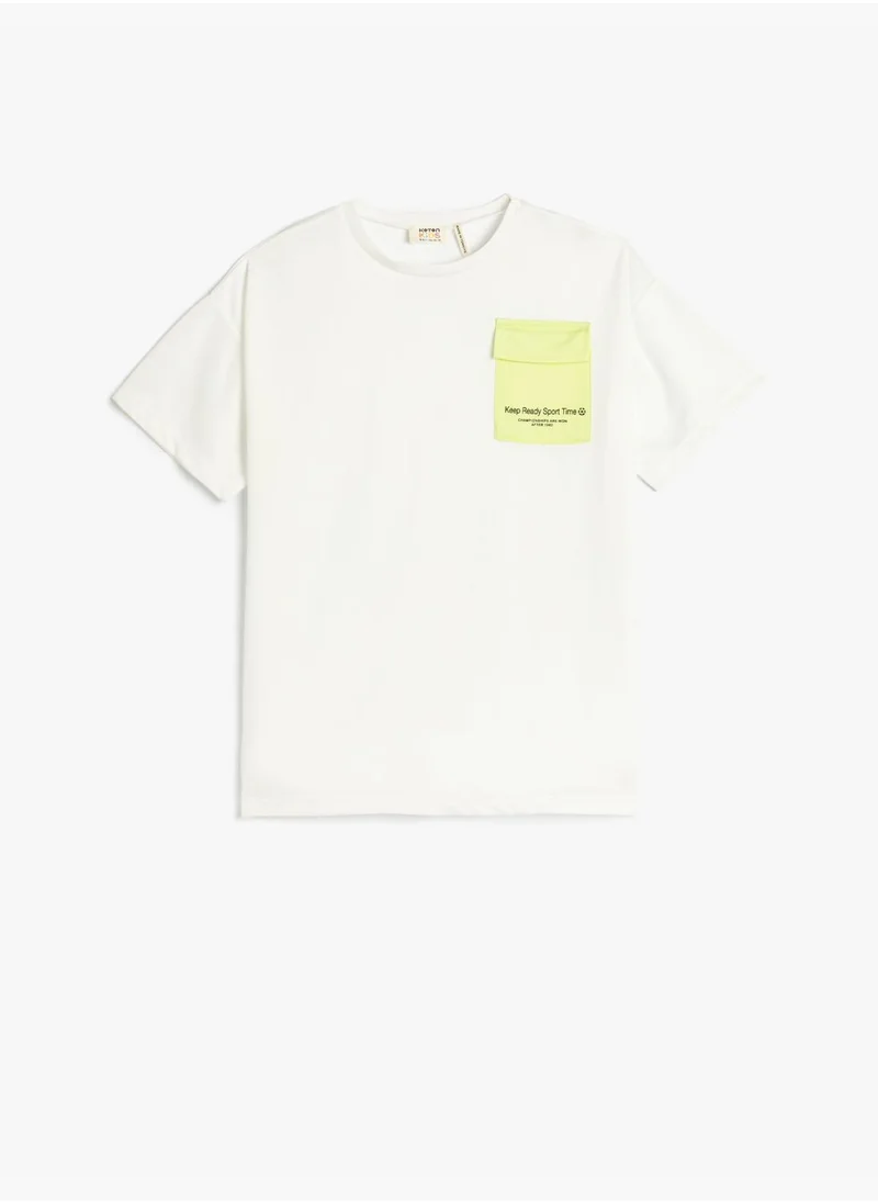 KOTON T-Shirt Short Sleeve Crew Neck Cotton Pocket Detail